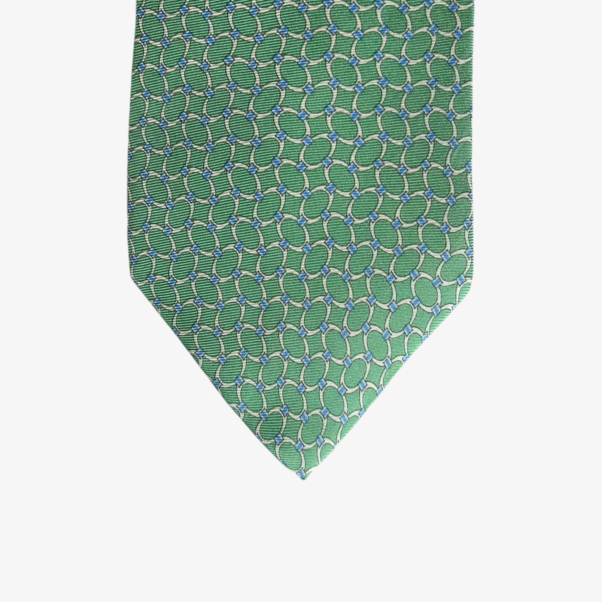 Vintage 90s Brooks Brothers Makers Geometric Print Green Silk Tie Chainlink - Casspios Dream