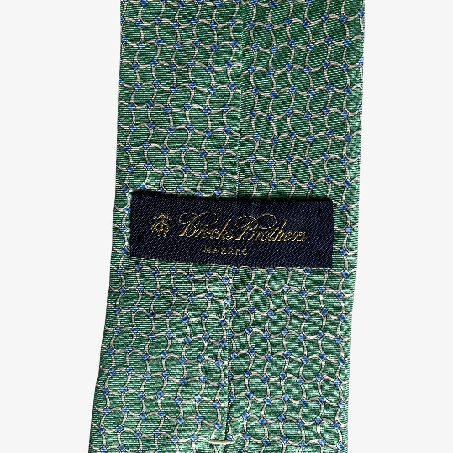 Vintage 90s Brooks Brothers Makers Geometric Print Green Silk Tie Label - Casspios Dream