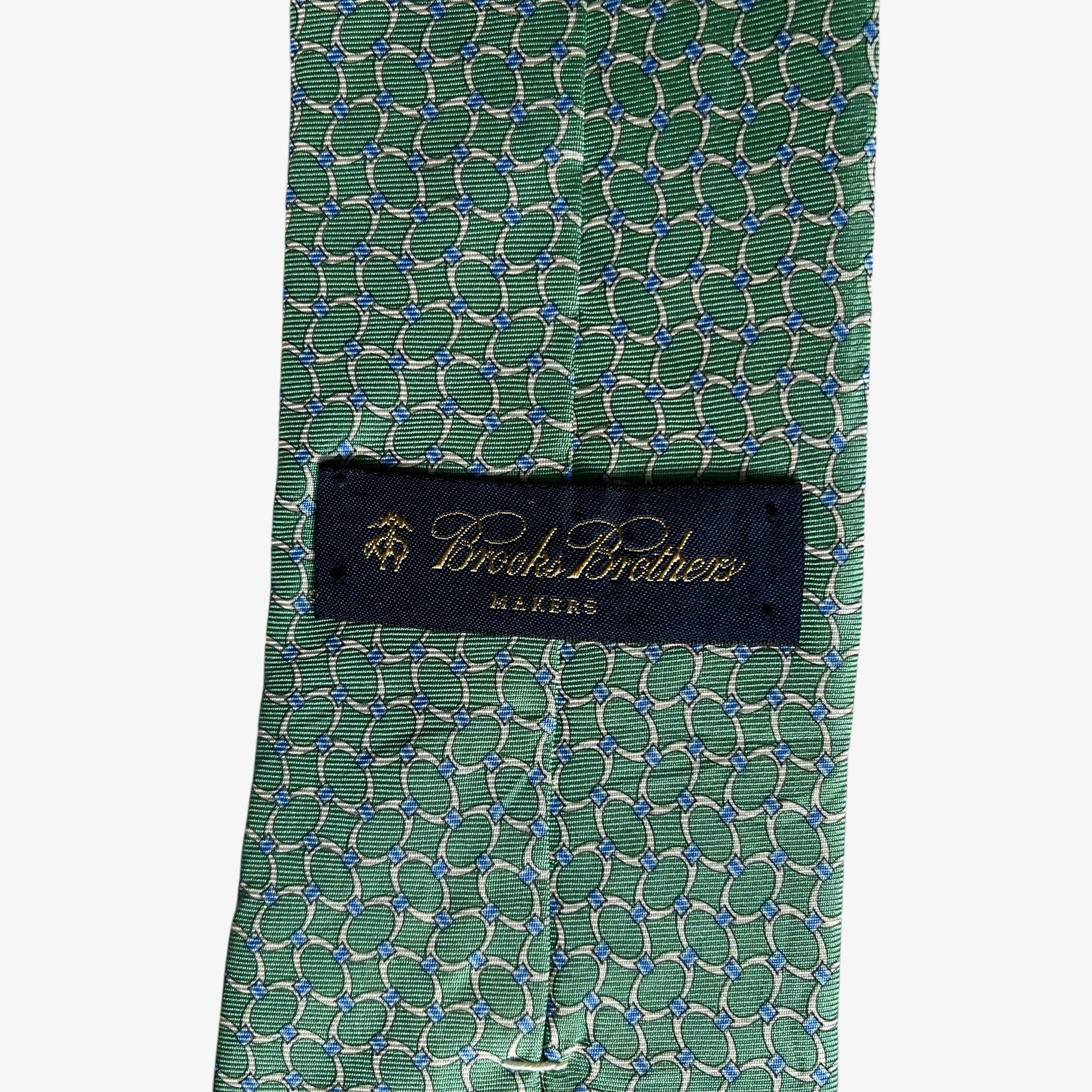 Vintage 90s Brooks Brothers Makers Geometric Print Green Silk Tie Label - Casspios Dream