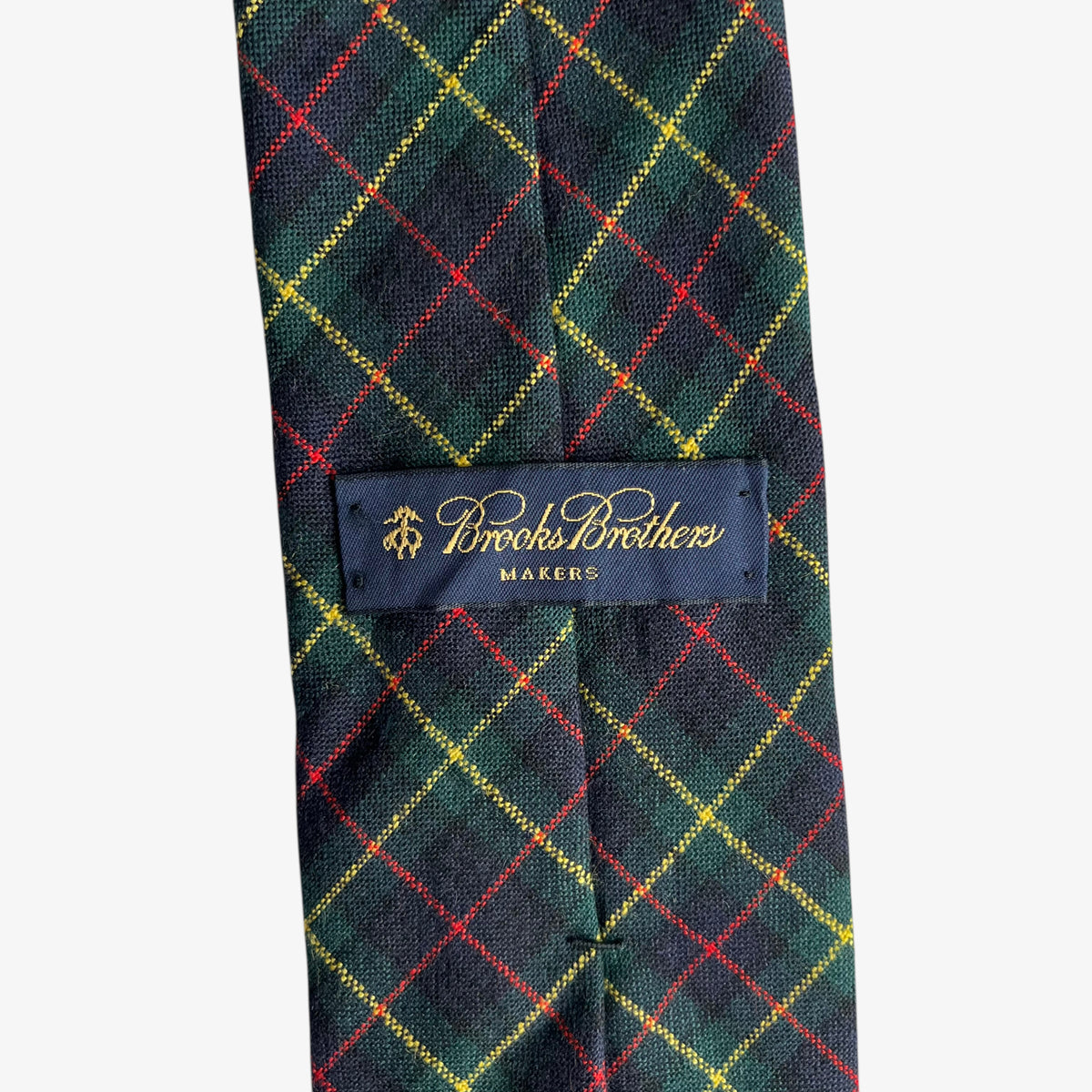 Vintage 90s Brooks Brothers Makers Green Tartan Print Wool Tie Label - Casspios Dream