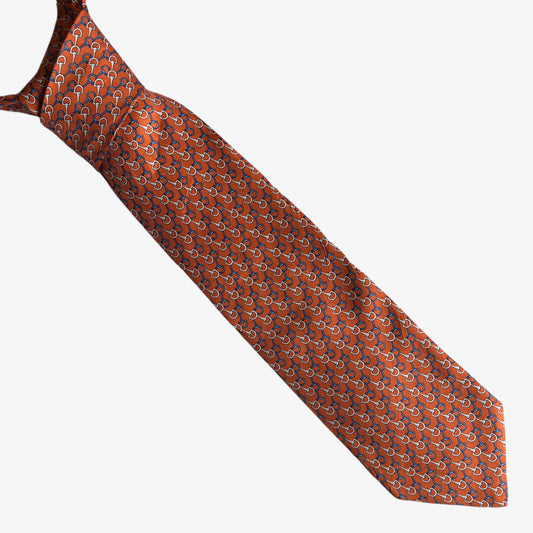 Vintage 90s Brooks Brothers Makers Horsebit Print Orange Silk Tie - Casspios Dream