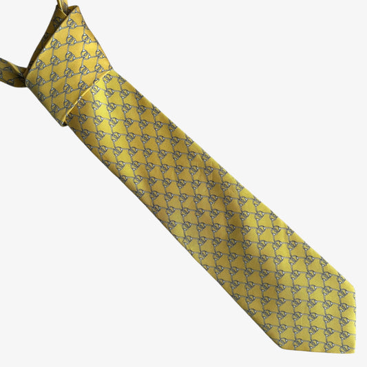 Vintage 90s Brooks Brothers Makers Horsebit Print Yellow Silk Tie - Casspios Dream