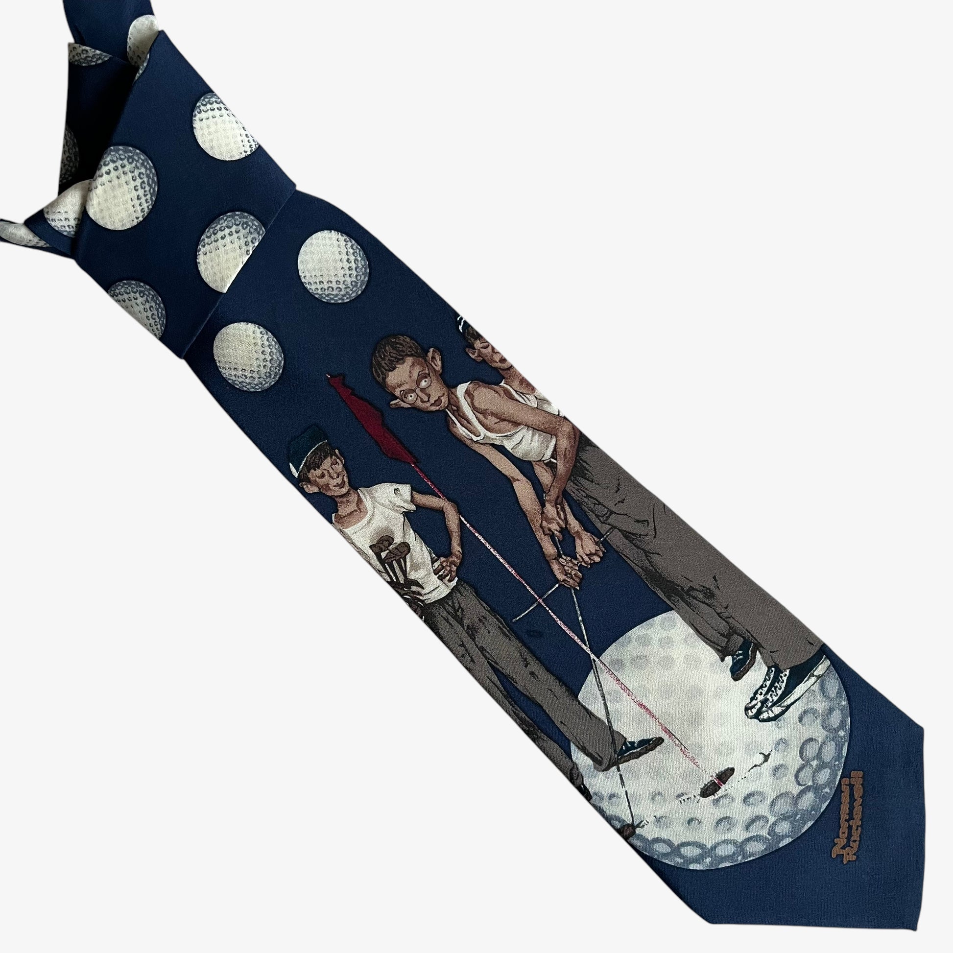 Vintage 90s Brown And Bigelow 1995 Norman Rockwell Golf Print Silk Tie - Casspios Dream