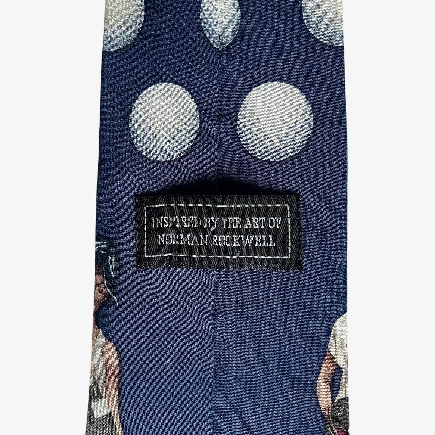 Vintage 90s Brown And Bigelow 1995 Norman Rockwell Golf Print Silk Tie Label - Casspios Dream