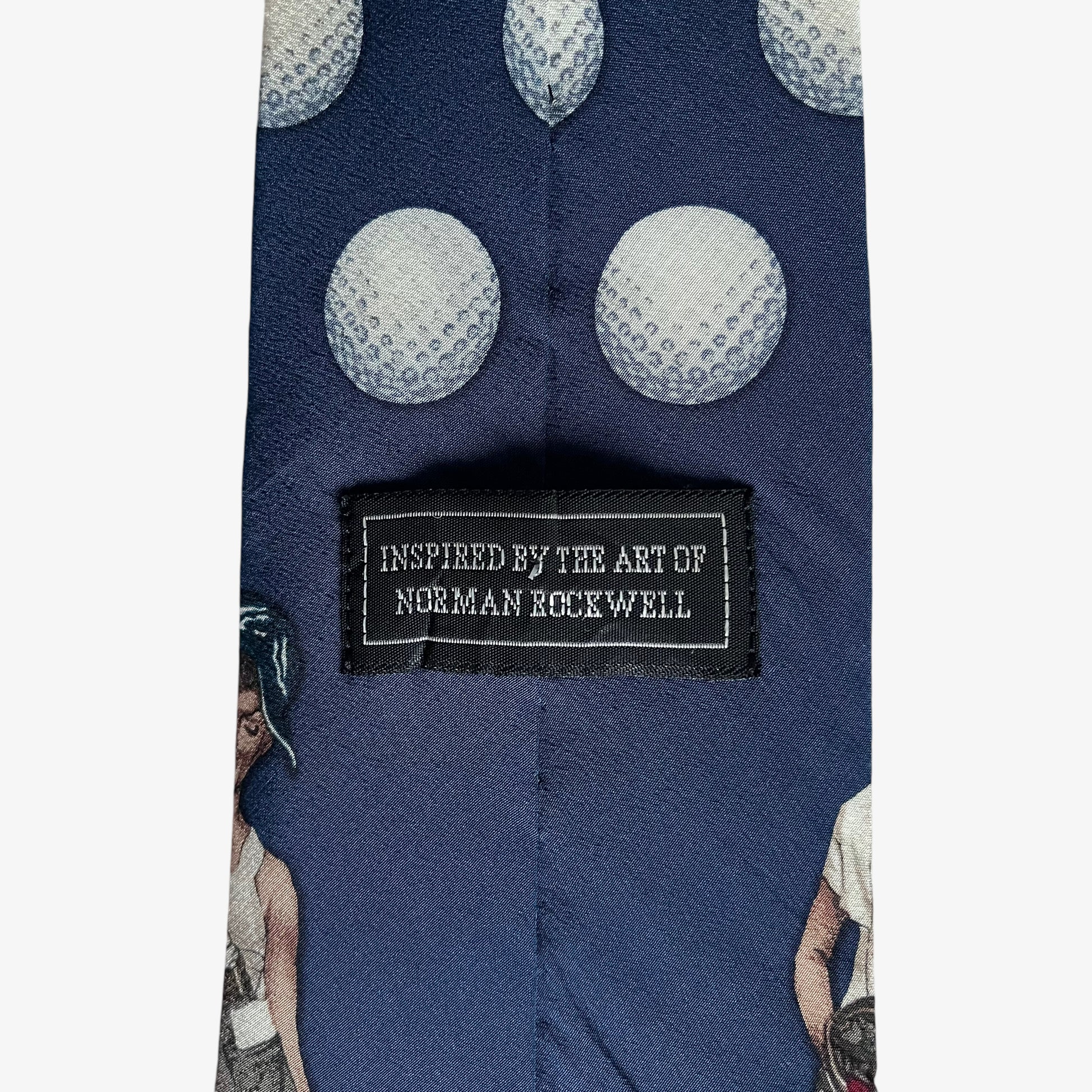 Vintage 90s Brown And Bigelow 1995 Norman Rockwell Golf Print Silk Tie Label - Casspios Dream