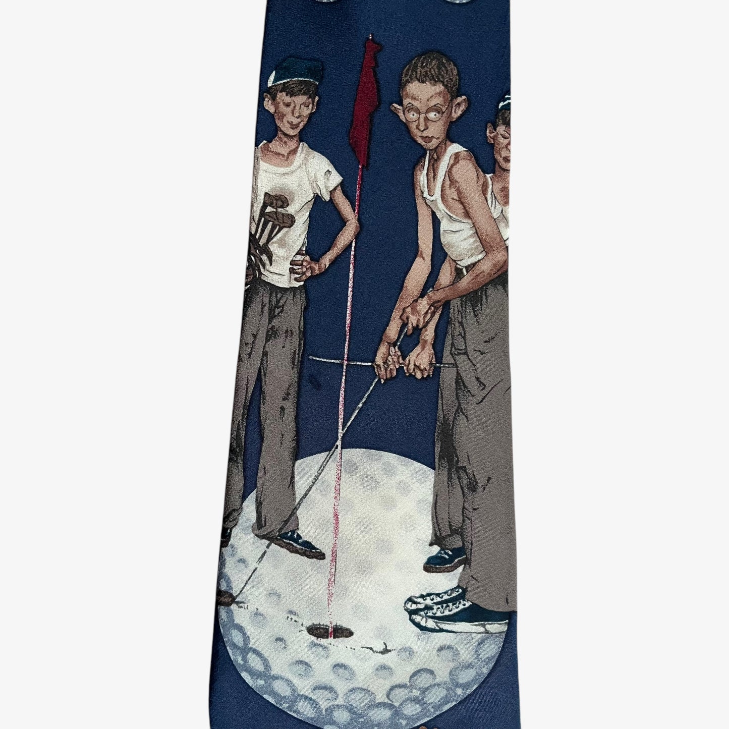 Vintage 90s Brown And Bigelow 1995 Norman Rockwell Golf Print Silk Tie Novelty - Casspios Dream