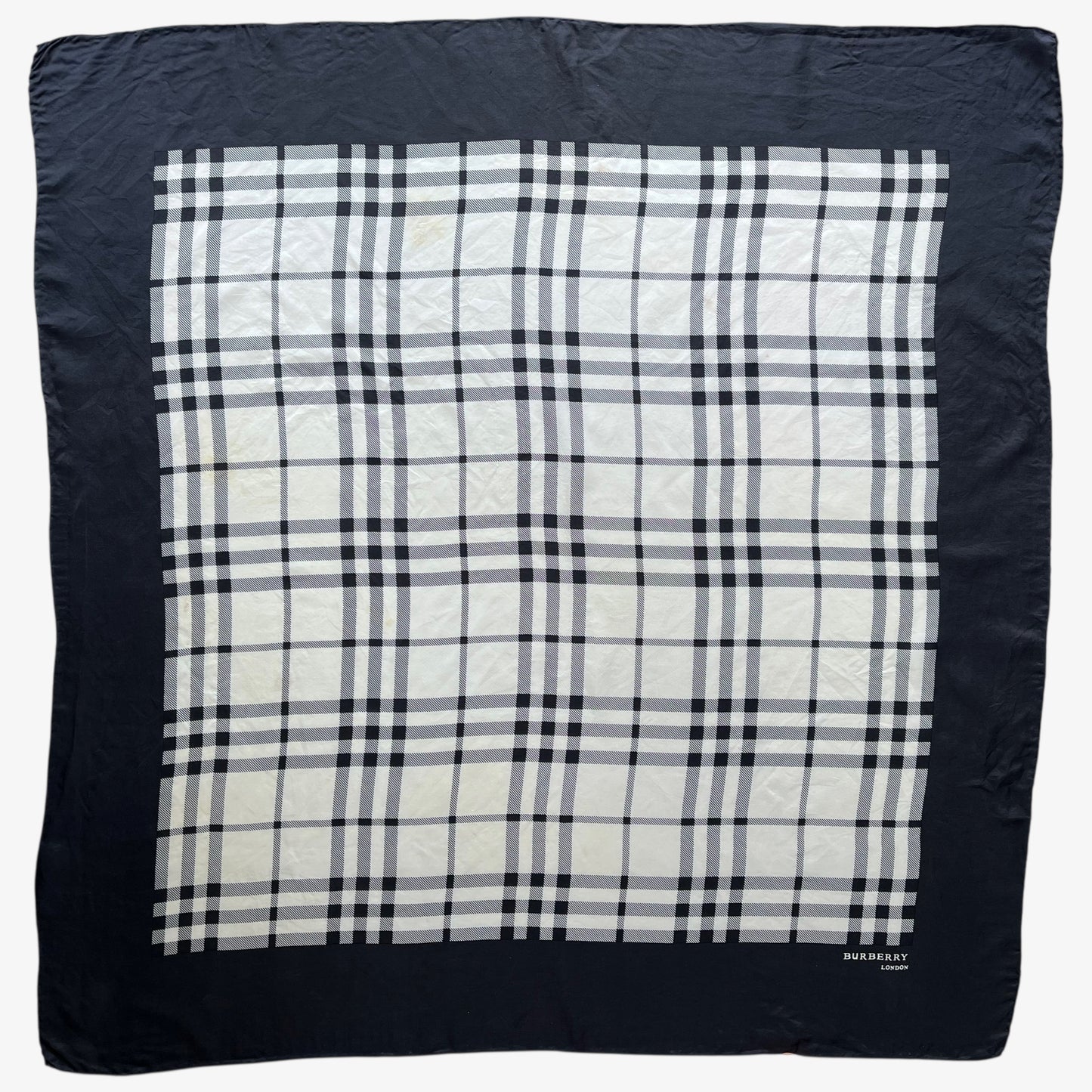 Women's vintage 90s Burberry black nova check print silk scarf.