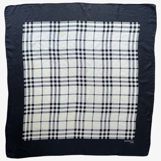 Women's vintage 90s Burberry black nova check print silk scarf.