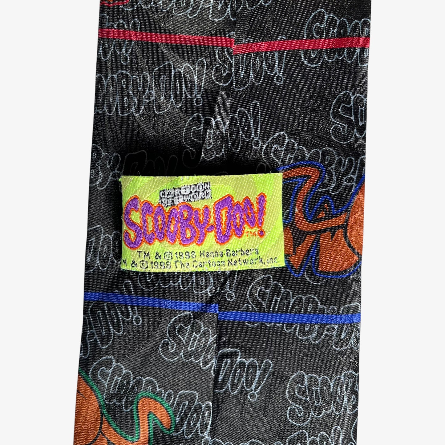 Vintage 90s Cartoon Network 1998 Scooby Doo Spell Out Black Polyester Tie Label - Casspios Dream