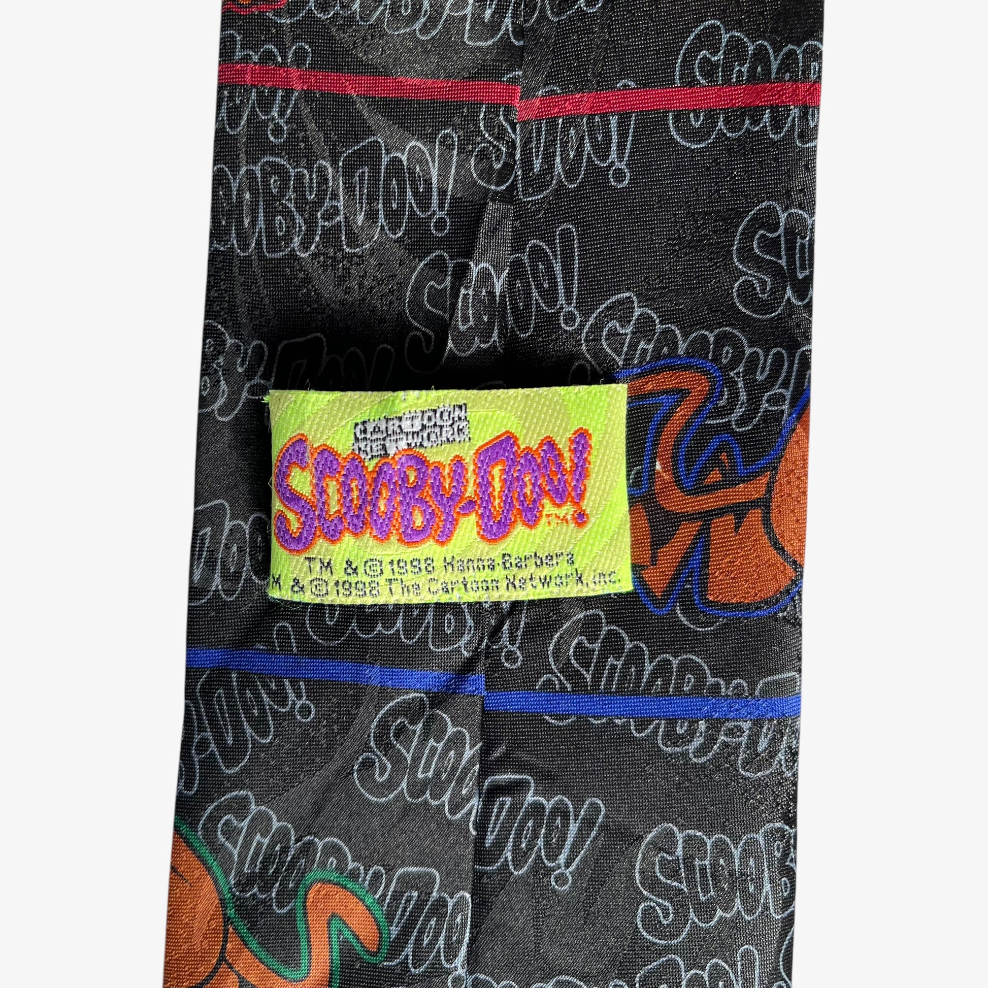 Vintage 90s Cartoon Network 1998 Scooby Doo Spell Out Black Polyester Tie Label - Casspios Dream