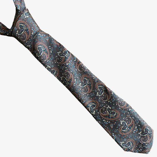 Vintage 90s Chaps x Ralph Lauren Paisley Print Grey Silk Tie - Casspios Dream