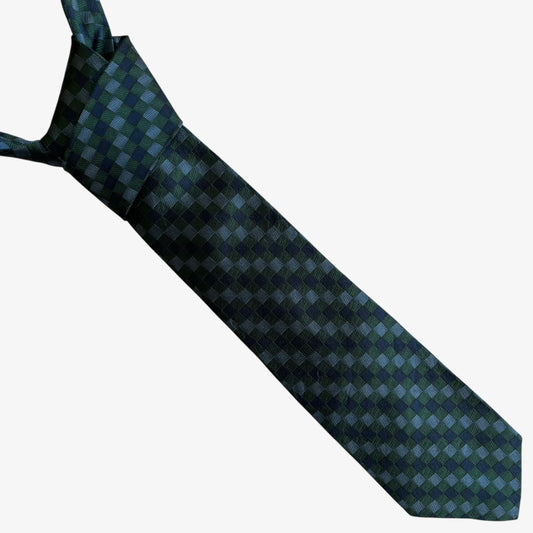 Vintage 90s Christian Dior Monsieur Green And Blue Checkered Print Woven Silk Tie - Casspios Dream