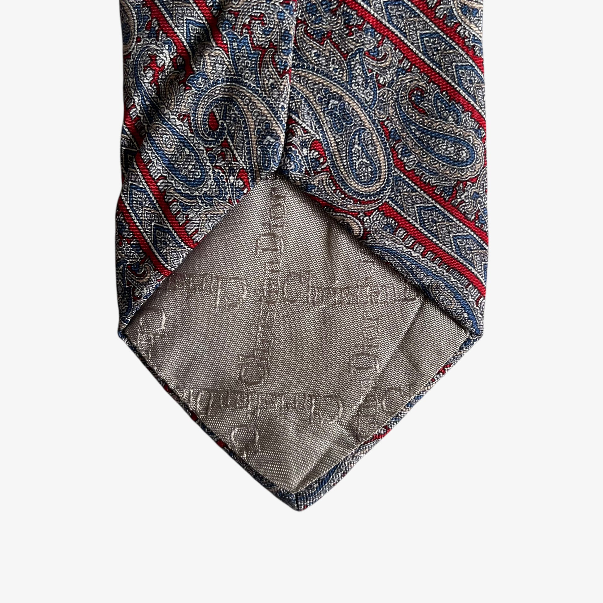 Vintage 90s Christian Dior Paisley And Red Striped Print Silk Tie Logo - Casspios Dream