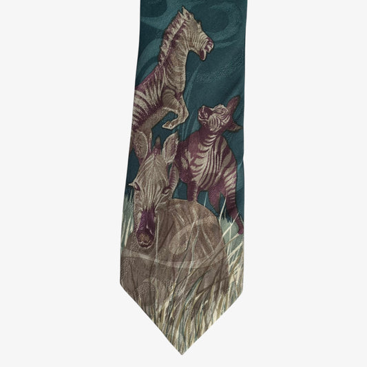 Vintage 90s Cies Zebra Print Blue Polyester Tie Safari - Casspios Dream