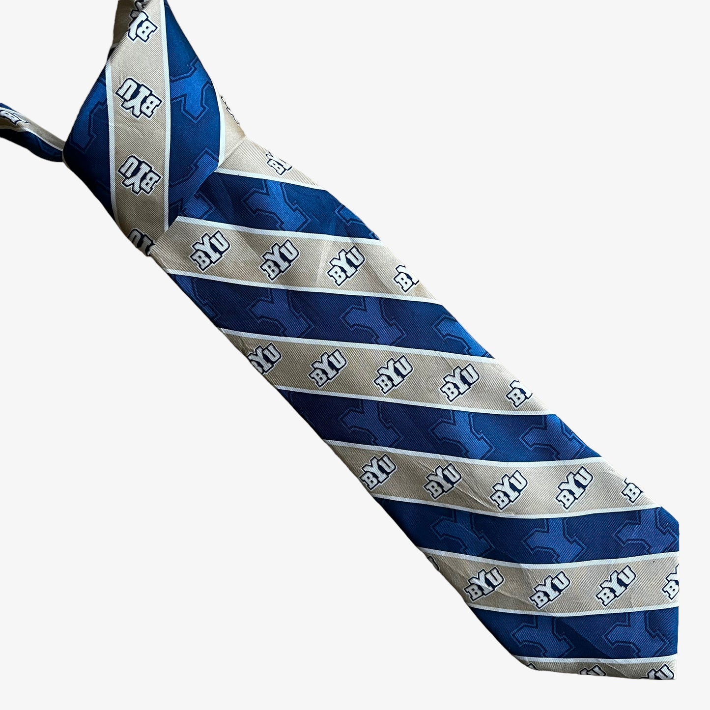 Vintage 90s College Classics BYU Spell Out Striped Silk Tie - Casspios Dream