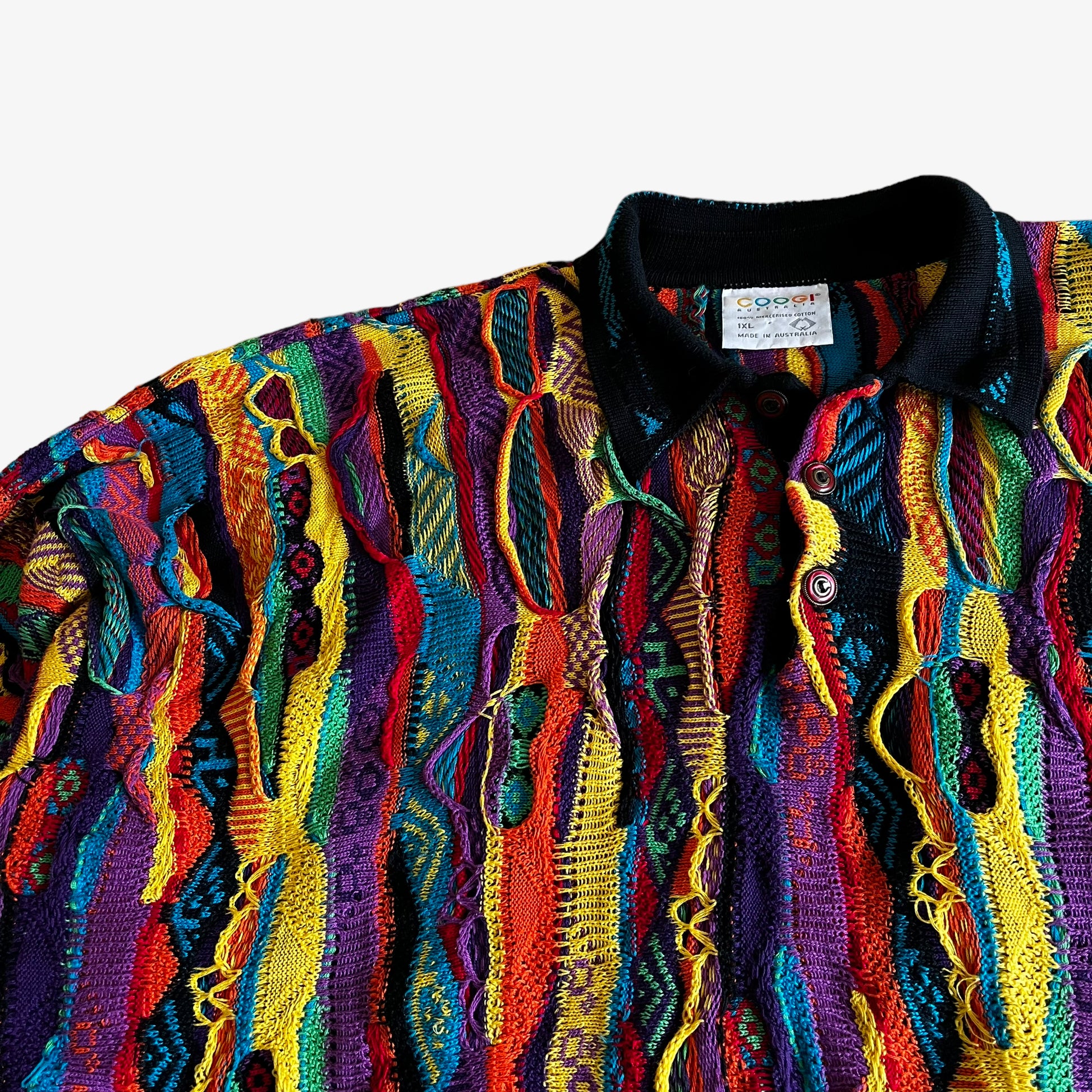 Vintage 90s Coogi Australia 3D Textured Colourful Knitted Collared Jumper Biggie - Casspios Dream