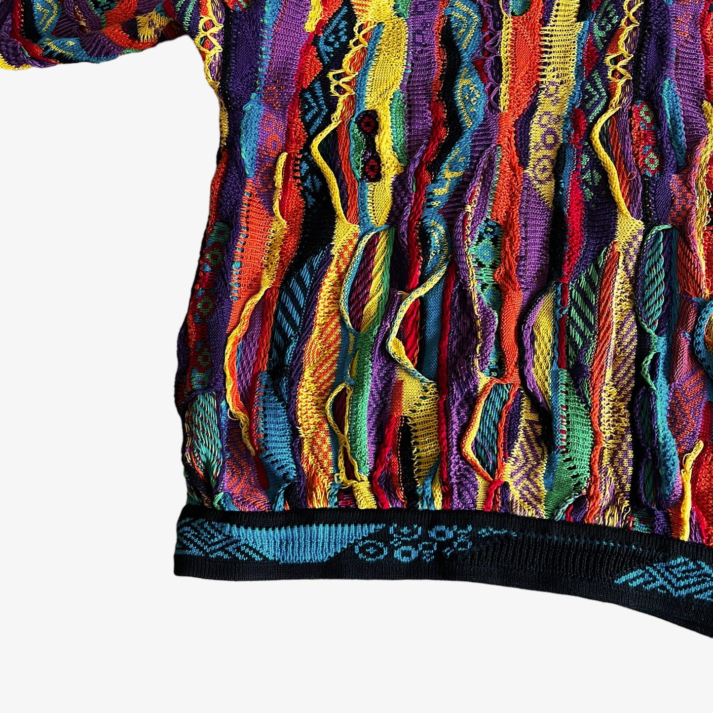 Vintage 90s Coogi Australia 3D Textured Colourful Knitted Collared Jumper Hem - Casspios Dream