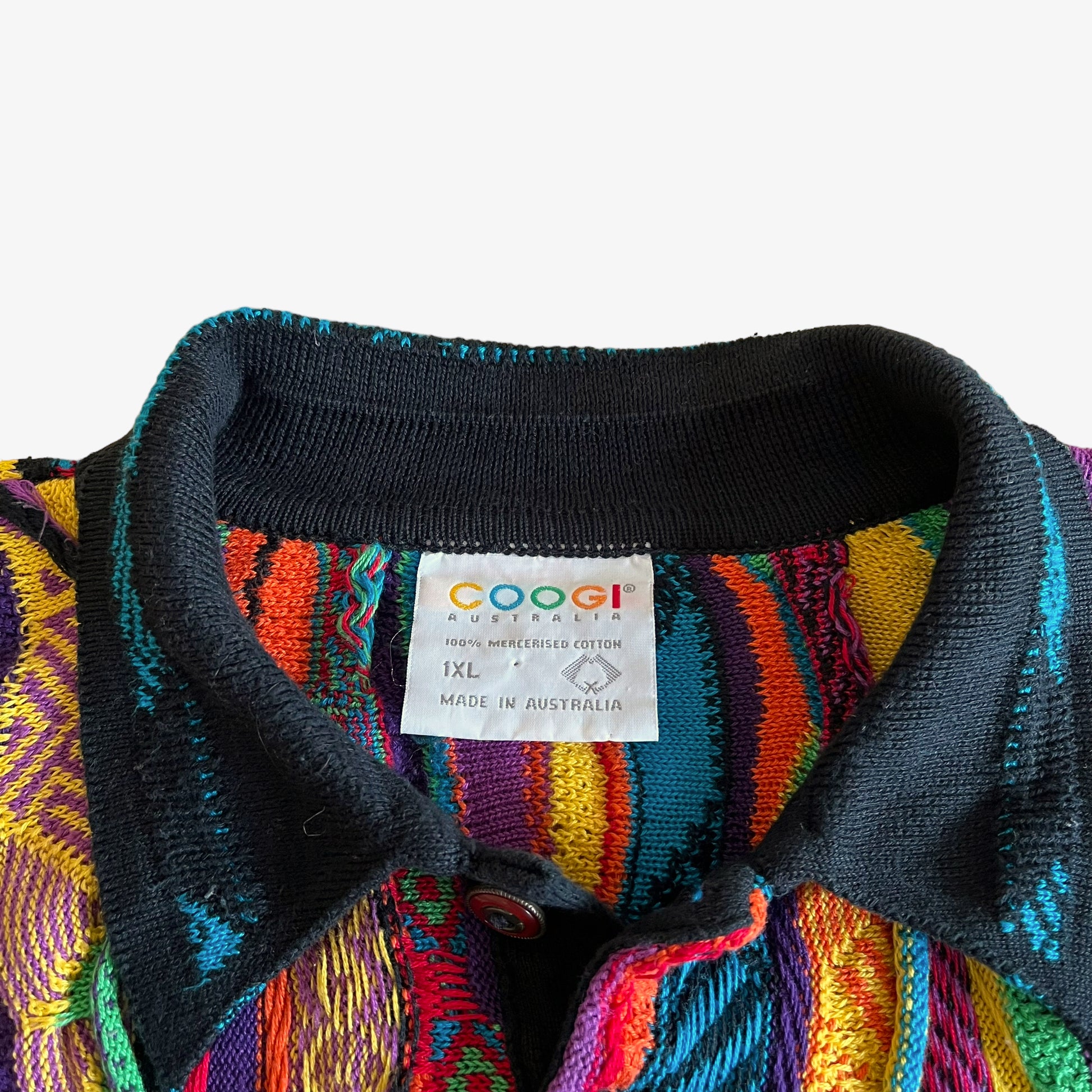 Vintage 90s Coogi Australia 3D Textured Colourful Knitted Collared Jumper Label - Casspios Dream