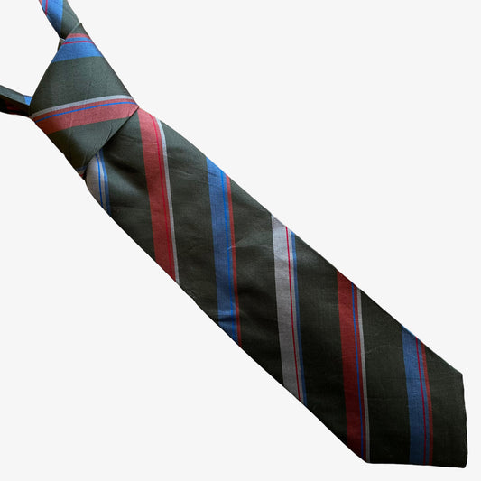 Vintage 90s Courreges green, blue and red striped silk tie.