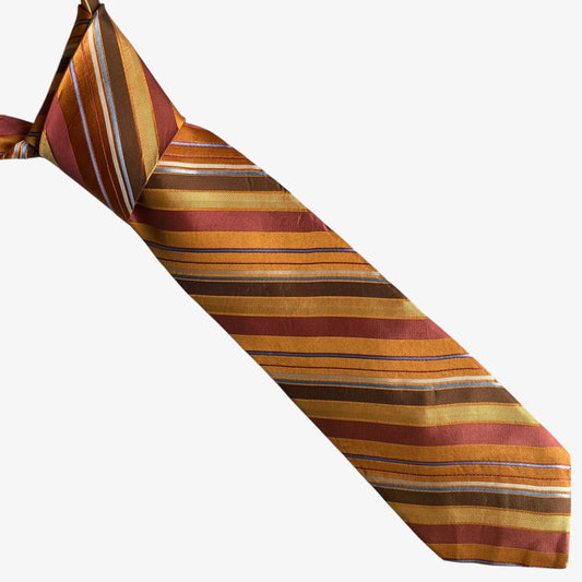 Vintage 90s DKNY Orange Brown And Blue Striped Silk Tie - Casspios Dream