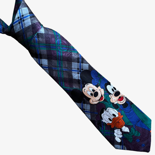Vintage 90s Disney Mickey Mouse & Friends Tartan Print Polyester Tie - Casspios Dream