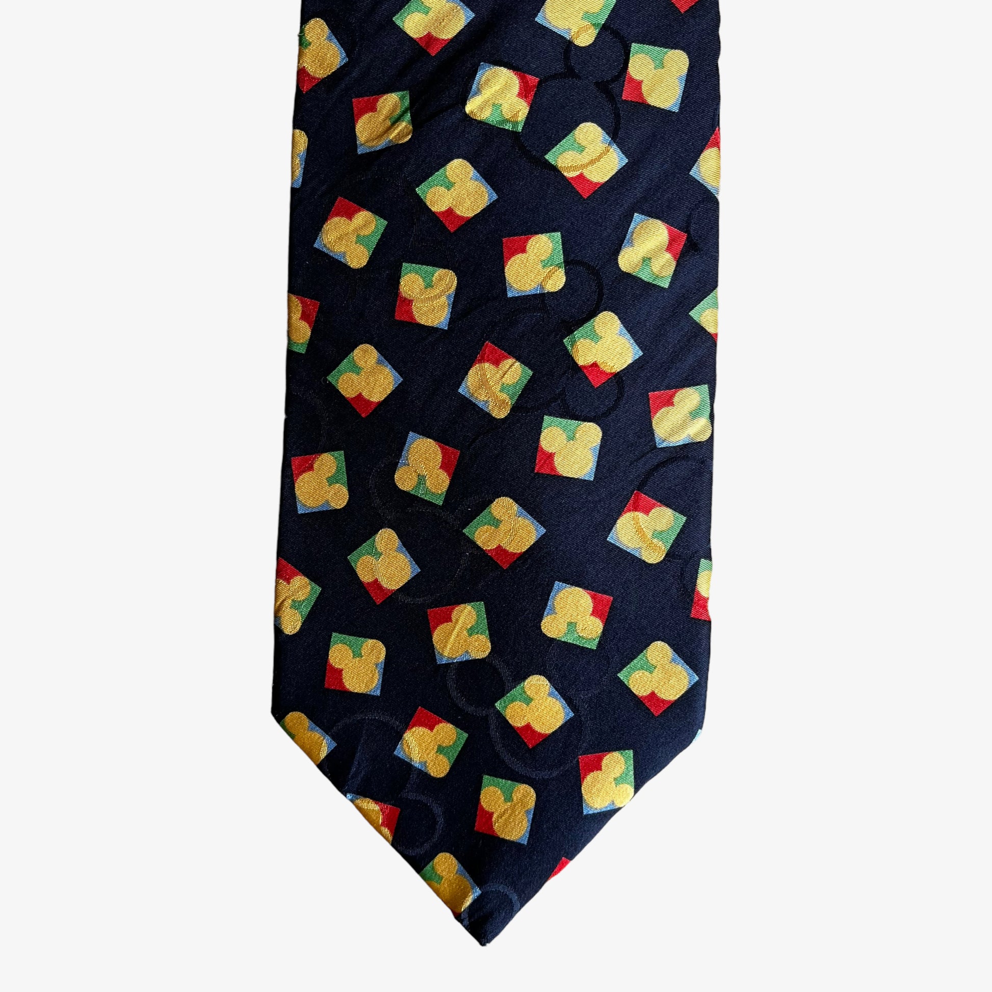 Vintage 90s Disney Mickey Mouse Geometric All Over Print Silk Tie Brand New With Tags Logo - Casspios Dream