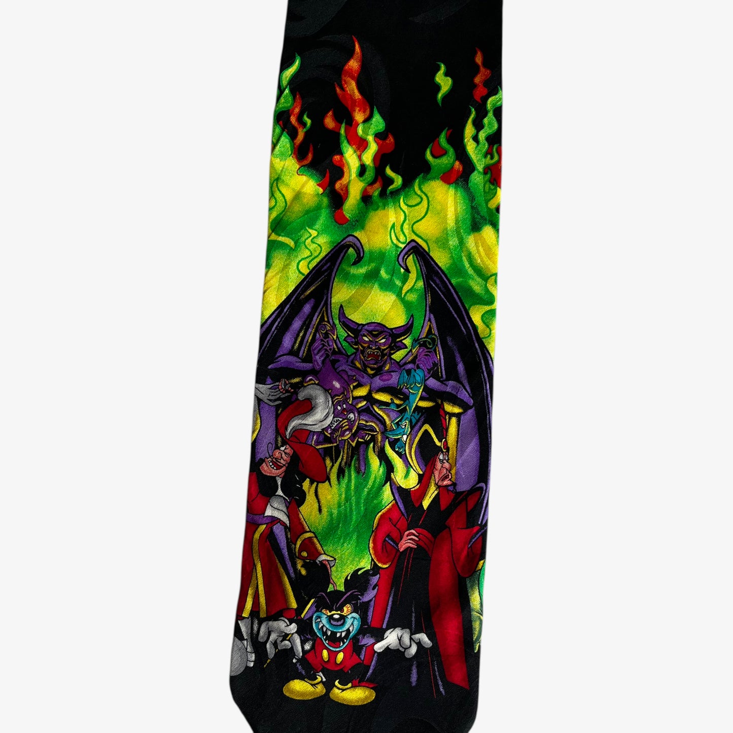 Vintage 90s Disney Villain Print Black Silk Tie Cartoon - Casspios Dream