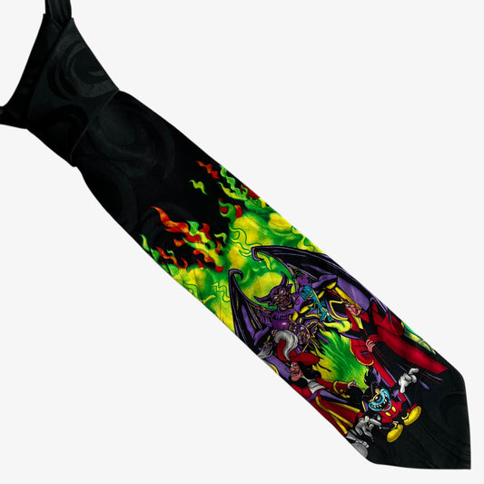 Vintage 90s Disney Villain Print Black Silk Tie - Casspios Dream