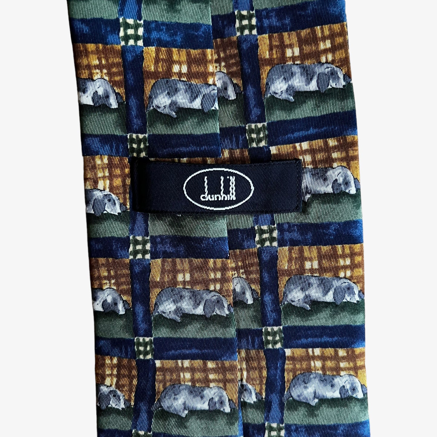 Vintage 90s Dunhill Geometric Dog Print Silk Tie Label - Casspios Dream