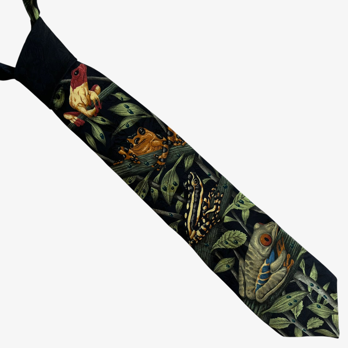 Vintage 90s Endangered Species 1996 Marc Dennis Frog Rainforest Print Silk Tie - Casspios Dream