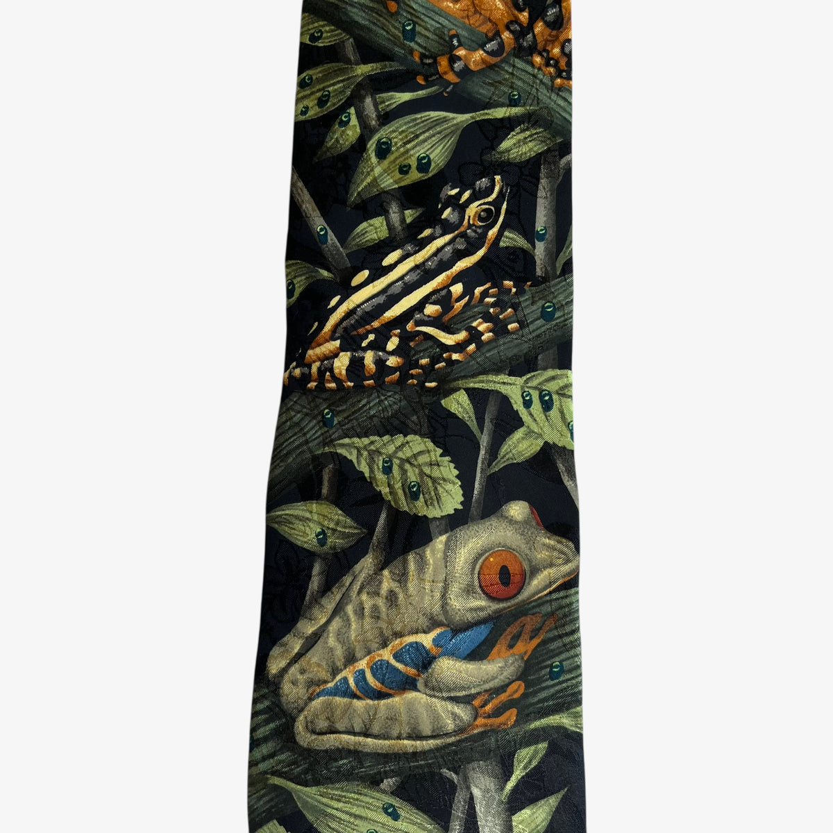 Vintage 90s Endangered Species 1996 Marc Dennis Frog Rainforest Print Silk Tie Tropical - Casspios Dream