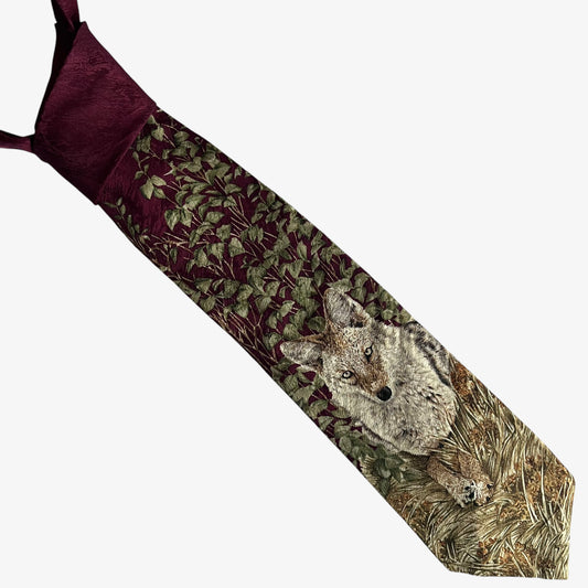 Vintage 90s Endangered Species 1998 Carol Polich Wolf Print Silk Tie - Casspios Dream
