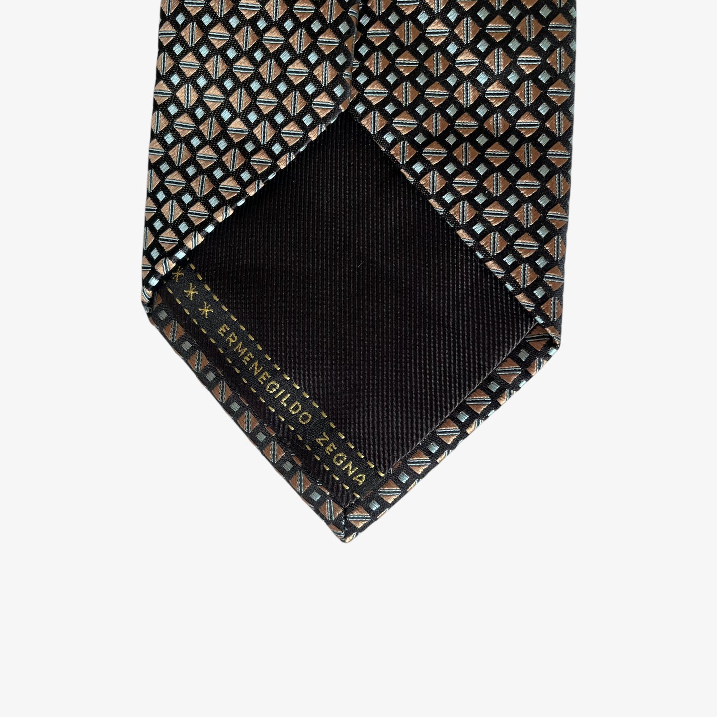 Vintage 90s Ermenegildo Zegna Geometric Art Deco Print Silk Tie Label - Casspios Dream