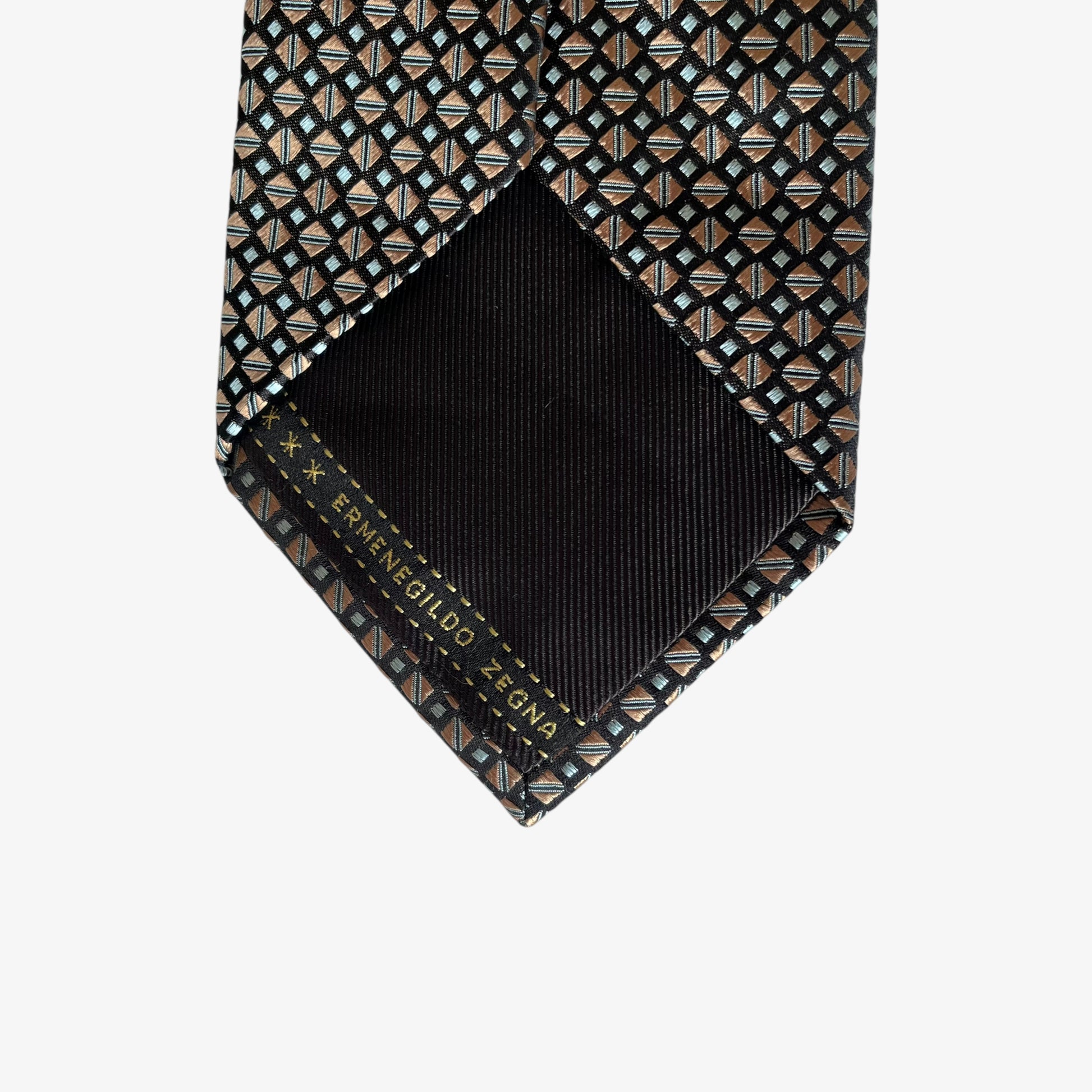 Vintage 90s Ermenegildo Zegna Geometric Art Deco Print Silk Tie Label - Casspios Dream