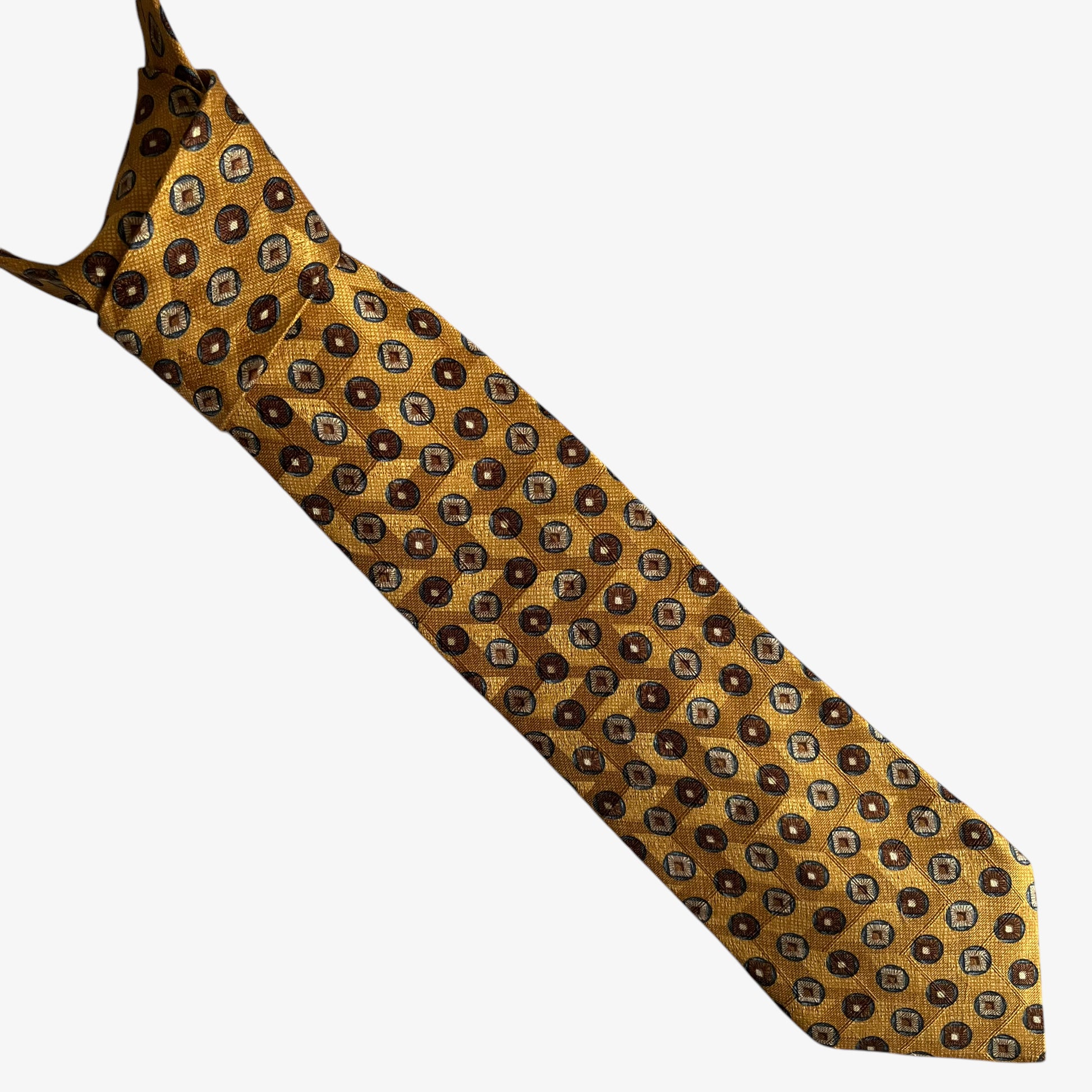 Vintage 90s Ermenegildo Zegna Geometric Print Yellow Silk Tie - Casspios Dream