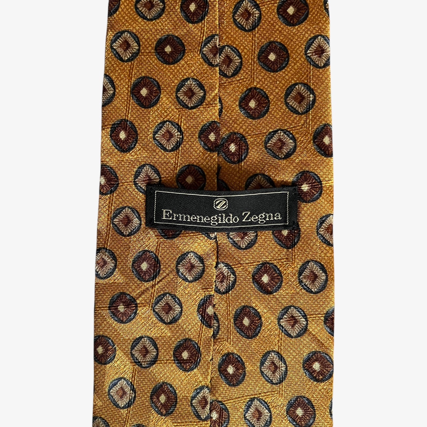 Vintage 90s Ermenegildo Zegna Geometric Print Yellow Silk Tie Label - Casspios Dream