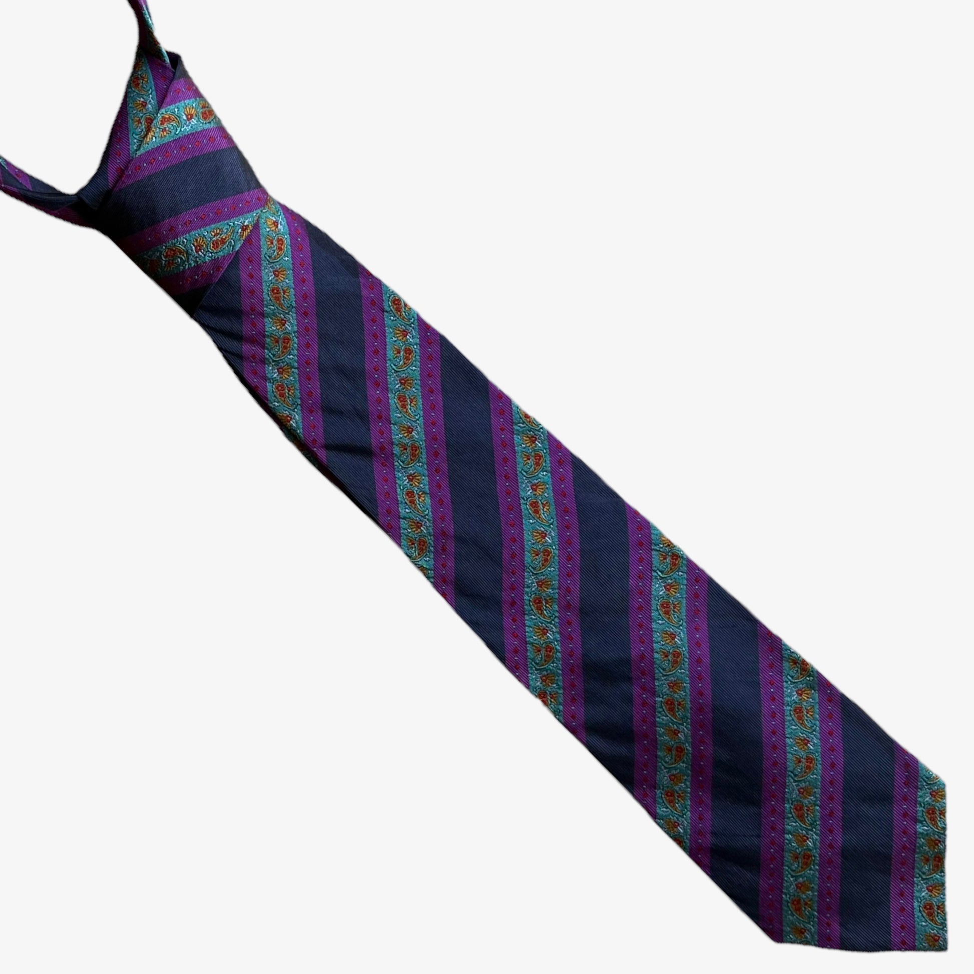 Vintage 90s Ermenegildo Zegna paisley print striped silk tie.
