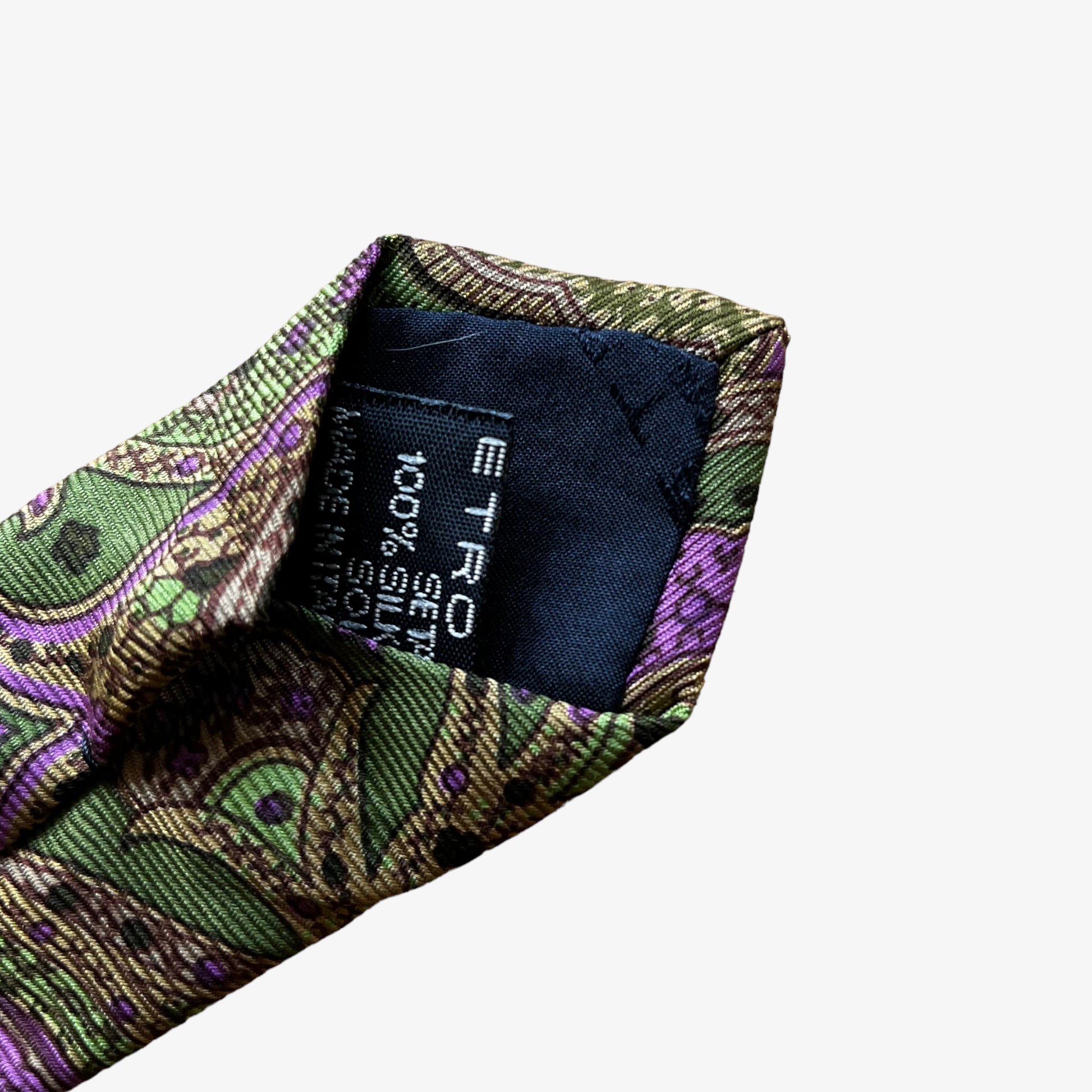   Vintage 90s Etro Paisley Funky Print Green Silk Tie Material - Casspios Dream