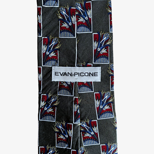 Vintage 90s Evan Picone Abstract Floral Print Silk Tie Label - Casspios Dream