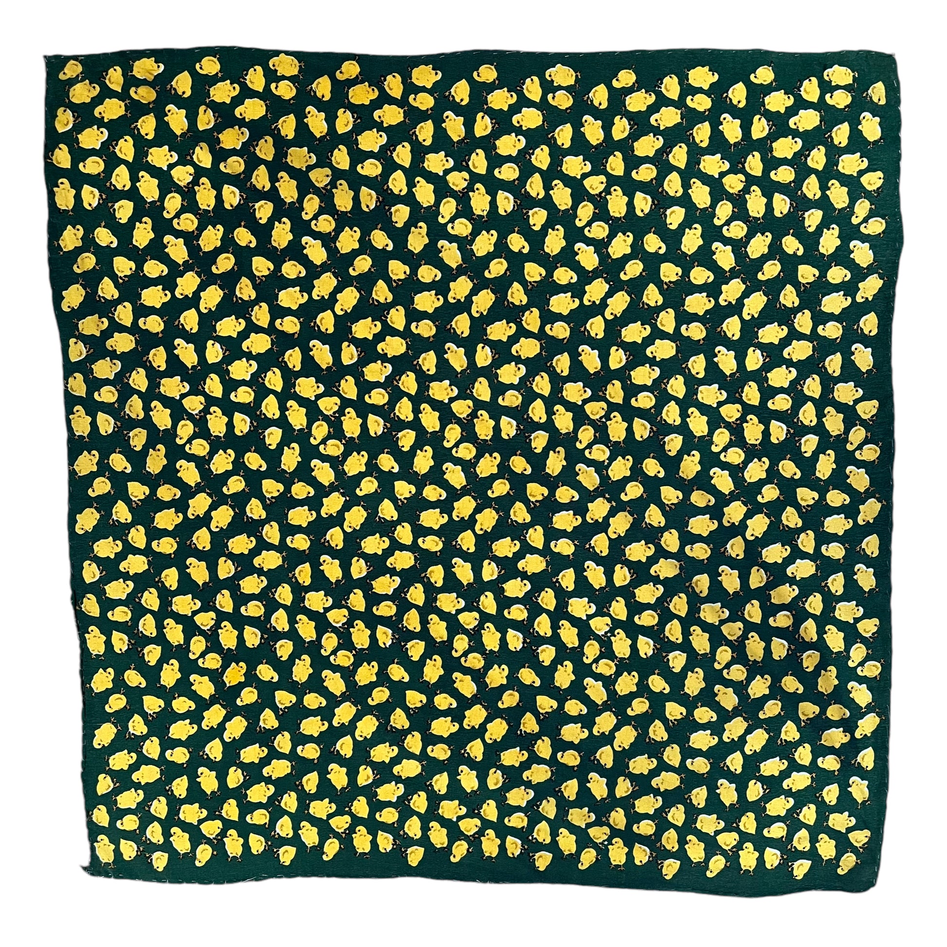 Vintage 90s Geometric Yellow Bird Chick Print Green Silk Scarf - Casspios Dream