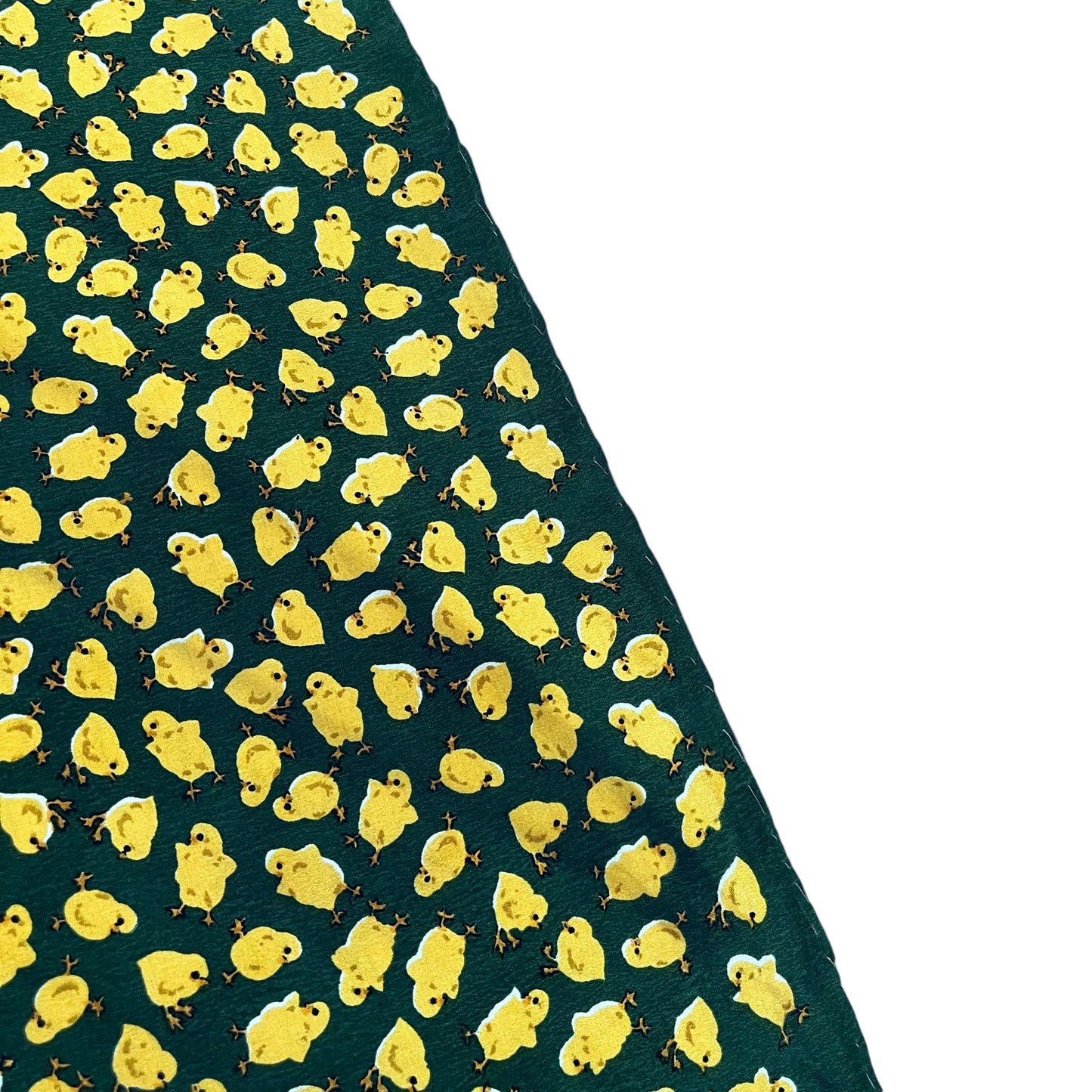 Vintage 90s Geometric Yellow Bird Chick Print Green Silk Scarf Side - Casspios Dream