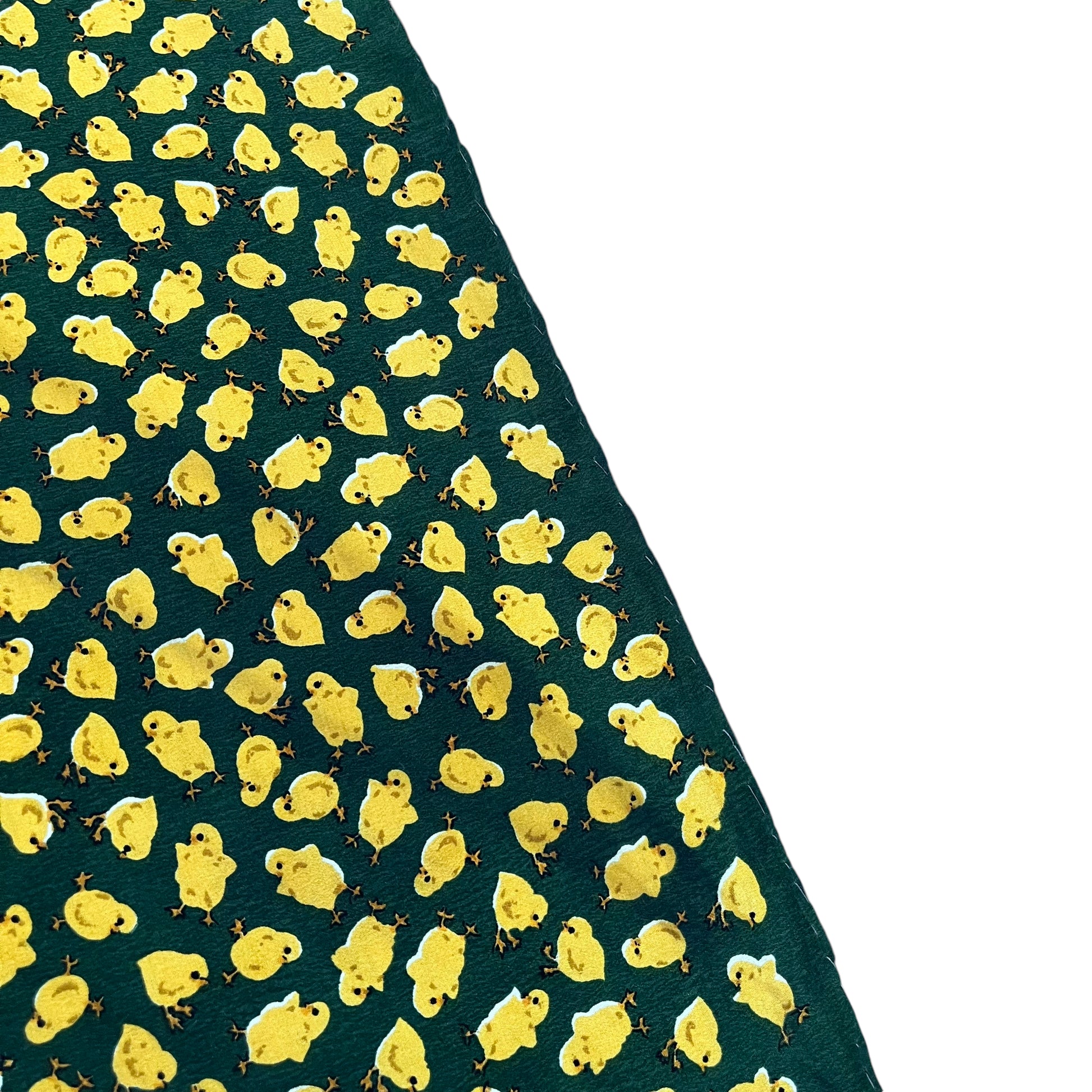 Vintage 90s Geometric Yellow Bird Chick Print Green Silk Scarf Side - Casspios Dream