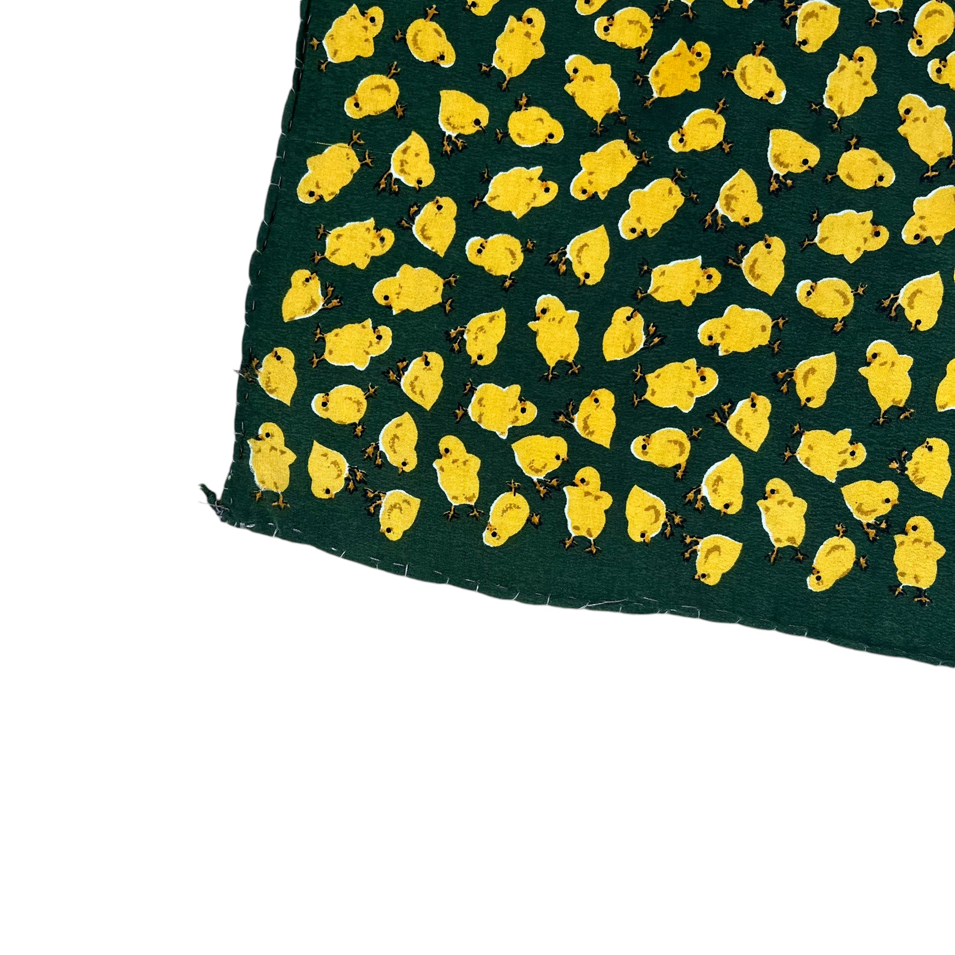 Vintage 90s Geometric Yellow Bird Chick Print Green Silk Scarf Wear - Casspios Dream