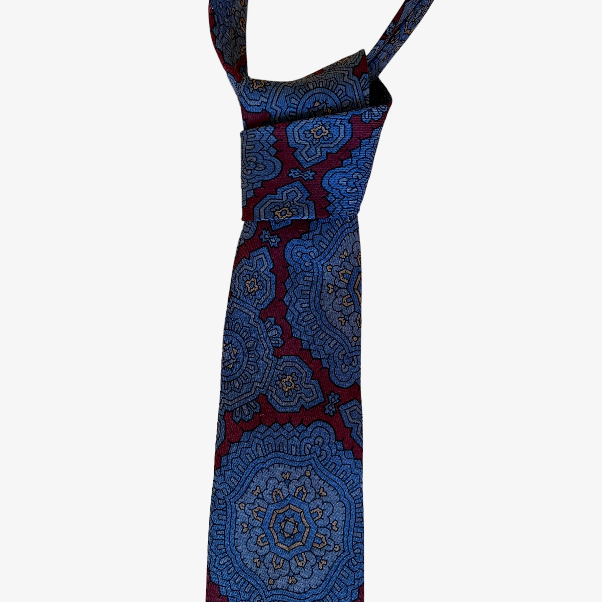 Vintage 90s Gianfranco Ferre Geometric Print Burgundy Wool Tie Abstract - Casspios Dream