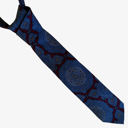 Vintage 90s Gianfranco Ferre Geometric Print Burgundy Wool Tie - Casspios Dream