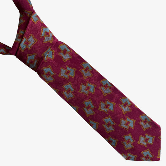 Vintage 90s Giorgio Armani Cravatte Geometric Abstract Print Red Silk Tie - Casspios Dream