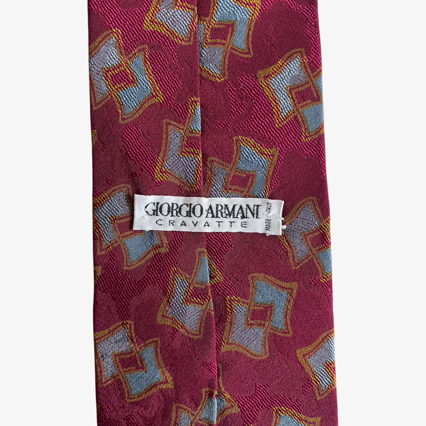 Vintage 90s Giorgio Armani Cravatte Geometric Abstract Print Red Silk Tie Label - Casspios Dream