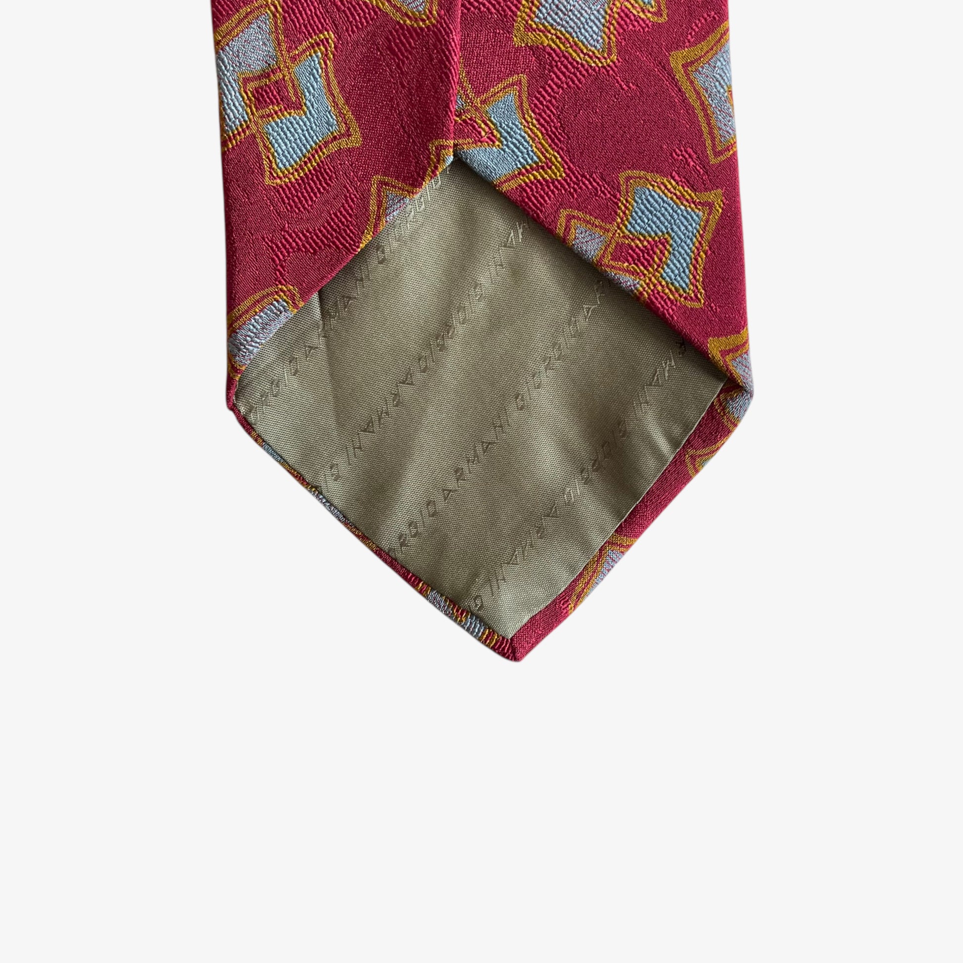 Vintage 90s Giorgio Armani Cravatte Geometric Abstract Print Red Silk Tie Logo - Casspios Dream
