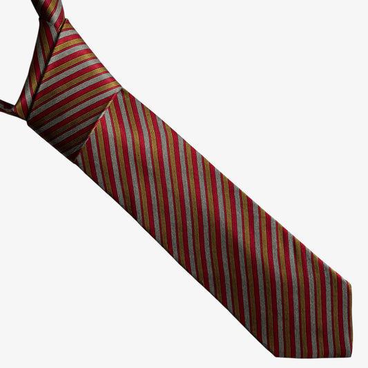 Vintage 90s Giorgio Armani Cravatte Yellow And White Striped Red Silk Tie - Casspios Dream
