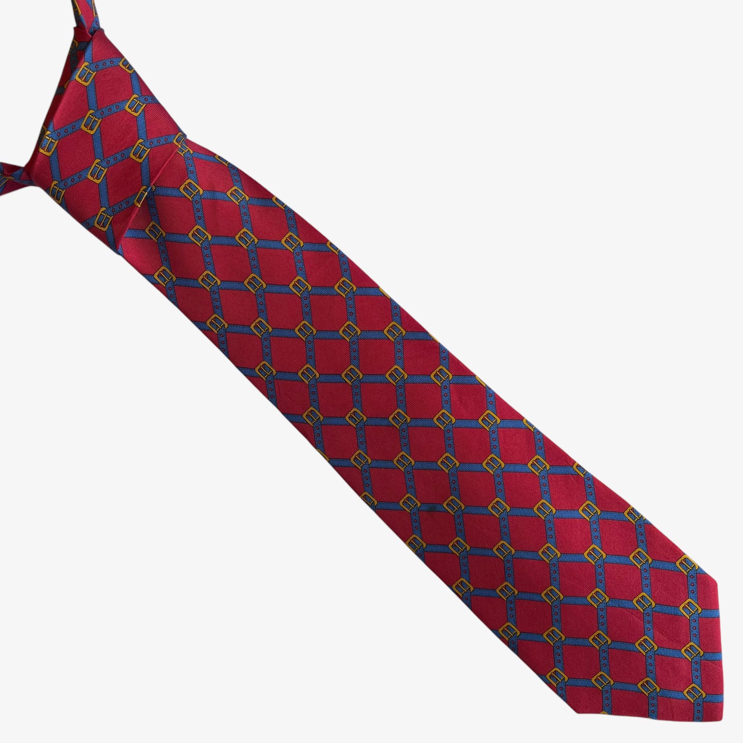 Vintage 90s Gucci Buckle Striped Print Red Silk Tie - Casspios Dream